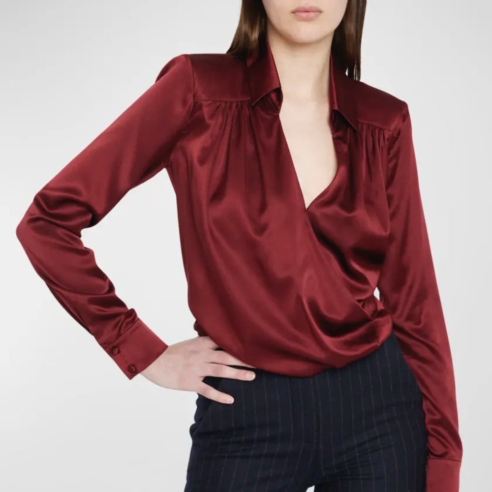Veronica Beard Rozik Stretch Silk Surplice Top